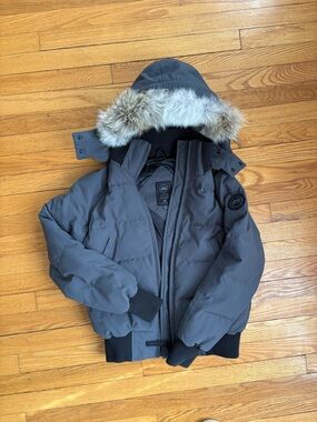 Grey Bomber Winter Jacket with fur trimmed Hood